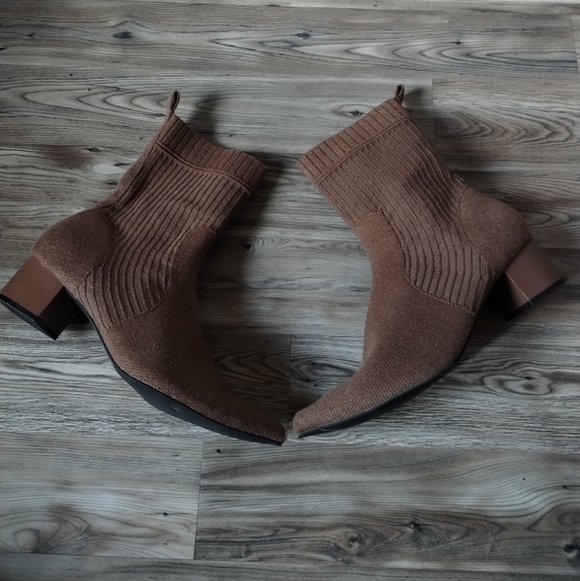 Vivaia Yedda Pointed-Toe Stripe Heeled Boots Tan Russet Brown Size 42 US 10 - Picture 2 of 7